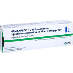 Abbildung: Hbvaxpro 10 µg Injektionssuspension in einer Fertigspritze 1 ml, Fertigspritzen PZN 01696713