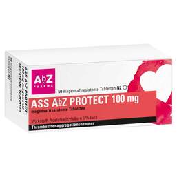 Abbildung: ASS AbZ Protect 100 mg magensaftresistent Tabletten Tabletten magensaftresistent, 50 St PZN 01696788