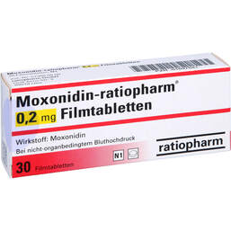 Abbildung: Moxonidin ratiopharm 0,2 mg Filmtabletten 30 St, Filmtabletten PZN 01697641