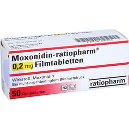 Abbildung: Moxonidin ratiopharm 0,2 mg Filmtabletten 50 St, Filmtabletten PZN 01697718
