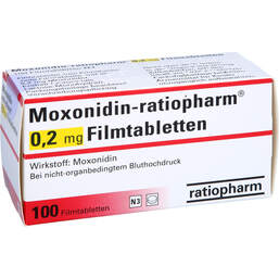 Abbildung: Moxonidin ratiopharm 0,2 mg Filmtabletten 100 St, Filmtabletten PZN 01697776
