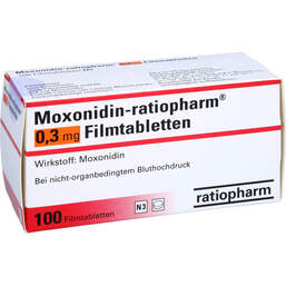 Abbildung: Moxonidin ratiopharm 0,3 mg Filmtabletten 100 St, Filmtabletten PZN 01698095