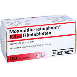 Abbildung: Moxonidin ratiopharm 0,4 mg Filmtabletten 100 St, Filmtabletten PZN 01698149