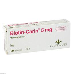 Abbildung: Biotin Carin 5 mg lactose glutenfrei Tabletten Tabletten, 20 St PZN 01711915