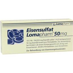 Abbildung: Eisensulfat Lomapharm 50 mg Filmtabletten 20 St, Filmtabletten PZN 01713386