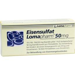 Abbildung: Eisensulfat Lomapharm 50 mg Filmtabletten 50 St, Filmtabletten PZN 01713392