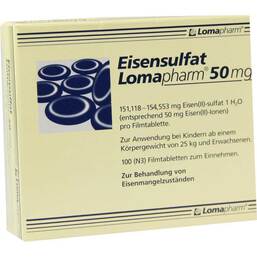 Abbildung: Eisensulfat Lomapharm 50 mg Filmtabletten Filmtabletten, 100 St PZN 01713400