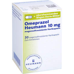 Abbildung: Omeprazol Heumann 10 mg magensaftresistent Hartkapseln 30 St, Magensaftresistente Hartkapseln PZN 01715534