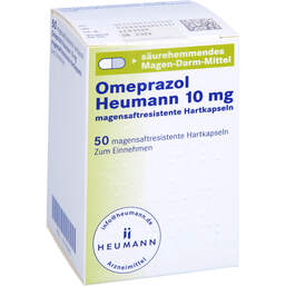 Abbildung: Omeprazol Heumann 10 mg magensaftresistent Hartkapseln 50 St, Magensaftresistente Hartkapseln PZN 01715540