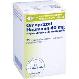 Abbildung: Omeprazol Heumann 40 mg magensaftresistent Hartkapseln 15 St, Magensaftresistente Hartkapseln PZN 01715600