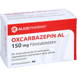 Abbildung: Oxcarbazepin AL 150 mg Filmtabletten 50 St, Filmtabletten PZN 01719822