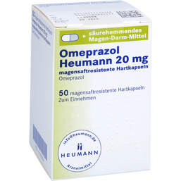 Abbildung: Omeprazol Heumann 20 mg magensaftresistent Hartkapseln 50 St, Magensaftresistente Hartkapseln PZN 01746954