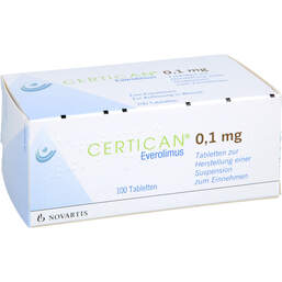 Abbildung: Certican 0,1 mg Tabletten zur Hers 100 St, Tablette zur Herstellung einer Suspension zum Einnehmen PZN 01754741