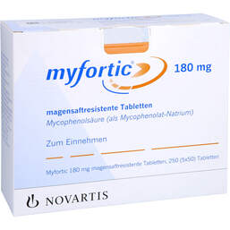 Abbildung: Myfortic 180 mg magensaftresistente Tabletten 5X50 St, Tabletten magensaftresistent PZN 01755338