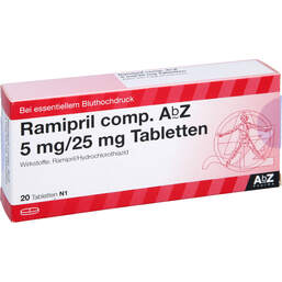 Abbildung: Ramipril comp. AbZ 5 mg / 25 mg Tabletten 20 St, Tabletten PZN 01755692