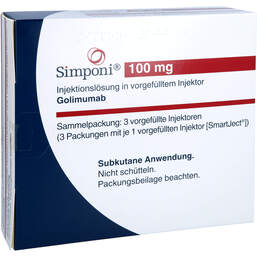 Abbildung: Simponi 100 mg Injektionslösung in vorgef.Injektor 3X1 St, Injektionslösung PZN 01786534