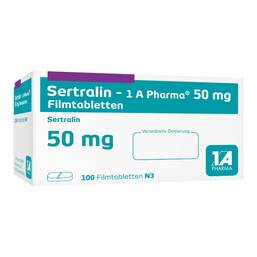 Abbildung: Sertralin 1A Pharma 50 mg Filmtabletten 100 St, Filmtabletten PZN 01807124