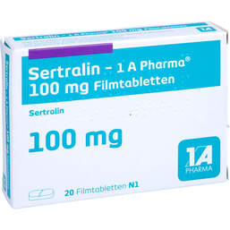 Abbildung: Sertralin 1A Pharma 100 mg Filmtabletten 20 St, Filmtabletten PZN 01807130