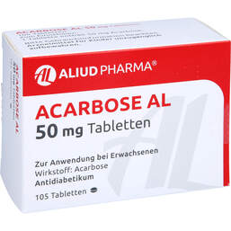 Abbildung: Acarbose AL 50 mg Tabletten 105 St, Tabletten PZN 01813277