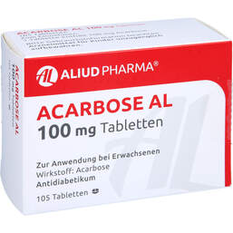 Abbildung: Acarbose AL 100 mg Tabletten 105 St, Tabletten PZN 01813314