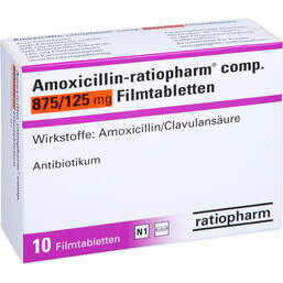 Abbildung: Amoxicillin Ratiopharm com.875mg / 125mg Filmtabletten 10 St, Filmtabletten PZN 01827109