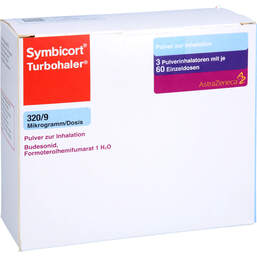 Abbildung: Symbicort Turbohaler 320 / 9 µg / Dosis 60 ED 3 St, Inhalationspulver PZN 01828238