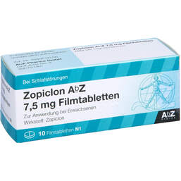 Abbildung: Zopiclon AbZ 7,5 mg Filmtabletten 10 St, Filmtabletten PZN 01830778