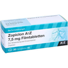Abbildung: Zopiclon AbZ 7,5 mg Filmtabletten 20 St, Filmtabletten PZN 01830790