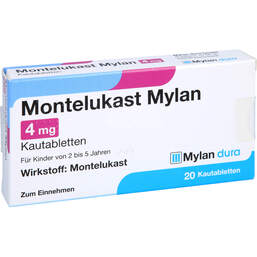 Abbildung: Montelukast Mylan 4 mg Kautabletten 20 St, Kautabletten PZN 01842729