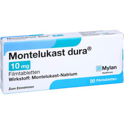 Abbildung: Montelukast dura 10 mg Filmtabletten 20 St, Filmtabletten PZN 01842801