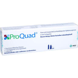 Abbildung: Proquad Pulver + Lösungsmittel z.Her.einer Injektionssuspension in einer Fertigspritze 0.5 ml, Fertigspritzen PZN 01850580