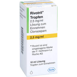 Abbildung: Rivotril 2,5 mg / ml Tropfen zum Einnehmen 10 ml, Tropfen zum Einnehmen PZN 01852886