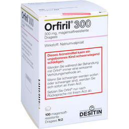 Abbildung: Orfiril 300 magensaftresistente Dragees 100 St, Dragees magensaftresistent PZN 01887057