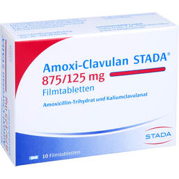 Abbildung: Amoxi Clavulan STADA 875 / 125 mg Filmtabletten 10 St, Filmtabletten PZN 01892265