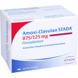 Abbildung: Amoxi Clavulan STADA 875 / 125 mg Filmtabletten 20 St, Filmtabletten PZN 01892271