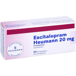 Abbildung: Escitalopram Heumann 20 mg Filmtabletten 50 St, Filmtabletten PZN 01942282
