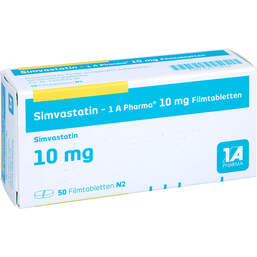 Abbildung: Simvastatin 1A Pharma 10 mg Filmtabletten 50 St, Filmtabletten PZN 01970019