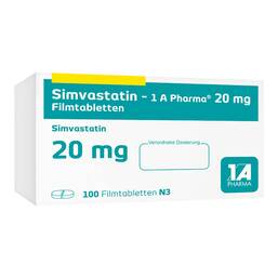 Abbildung: Simvastatin 1A Pharma 20 mg Filmtabletten 100 St, Filmtabletten PZN 01970060