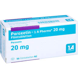 Abbildung: Paroxetin 1A Pharma 20 mg Filmtabletten 50 St, Filmtabletten PZN 01970350