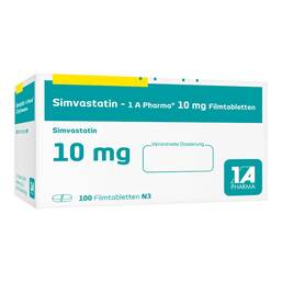 Abbildung: Simvastatin 1A Pharma 10 mg Filmtabletten 100 St, Filmtabletten PZN 01970491