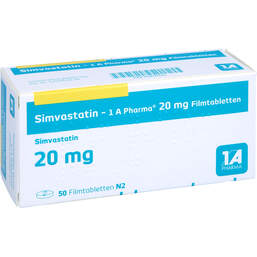 Abbildung: Simvastatin 1A Pharma 20 mg Filmtabletten 50 St, Filmtabletten PZN 01970522