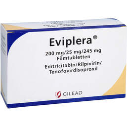 Abbildung: Eviplera 200 mg / 25 mg / 245 mg Filmtabletten 3X30 St, Filmtabletten PZN 01971734