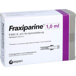 Abbildung: Fraxiparine 1 ml Injektionslösung in einer Fertigspritze 10X1.0 ml, Injektionslösung PZN 01975643