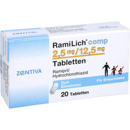 Abbildung: Ramilich comp. 2,5 mg / 12,5 mg Tabletten 20 St, Tabletten PZN 01983944