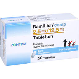 Abbildung: Ramilich comp. 2,5 mg / 12,5 mg Tabletten 50 St, Tabletten PZN 01983950