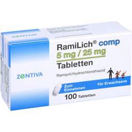 Abbildung: Ramilich comp. 5 mg / 25 mg Tabletten 100 St, Tabletten PZN 01984079