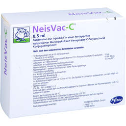 Abbildung: Neisvac-C Injektionssuspension.in einer Fertigspritze 10X0.5 ml, Injektionssuspension PZN 01985481