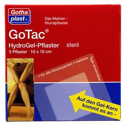 Abbildung: Gotac Hydrogel-Pflaster L 10x10 cm steril 5 St, Pflaster PZN 01990068