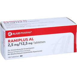Abbildung: Ramiplus AL 2,5 mg / 12,5 mg Tabletten 100 St, Tabletten PZN 01994770
