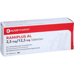 Abbildung: Ramiplus AL 2,5 mg / 12,5 mg Tabletten 50 St, Tabletten PZN 01994787